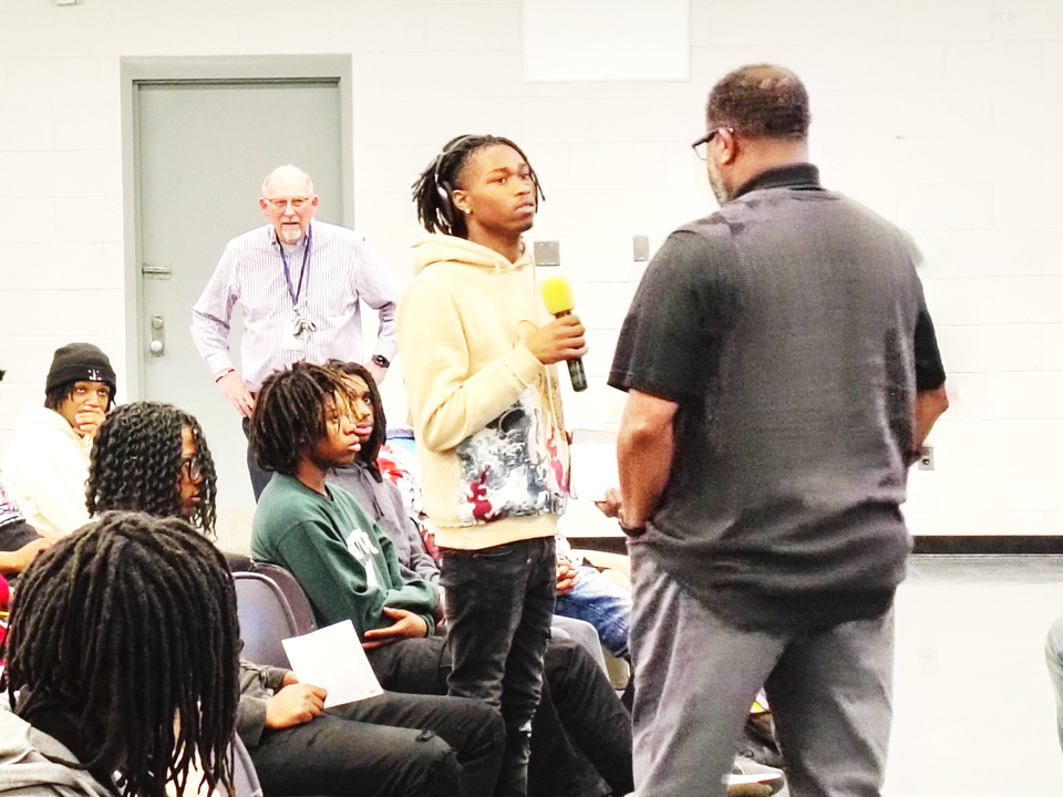  Student asking a question at DWSD presentation